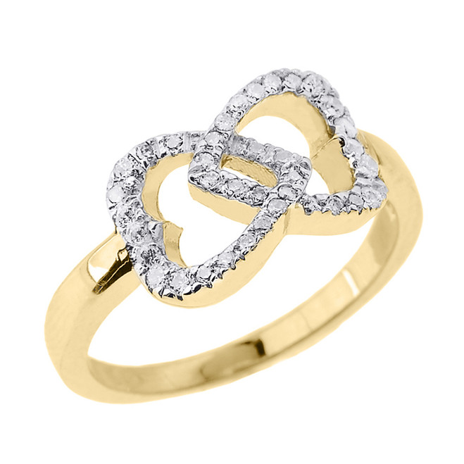 Yellow Gold Infinity Double Heart CZ Promise Ring
