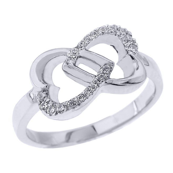 White Gold Infinity Double Heart Ring
