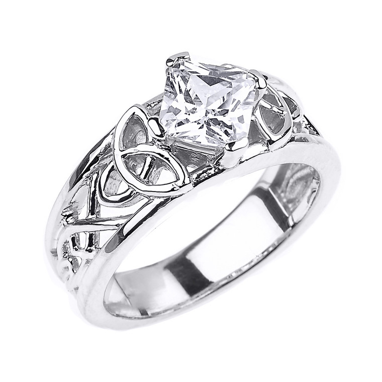 Sterling Silver Celtic Knot Princess Cut CZ Engagement Ring