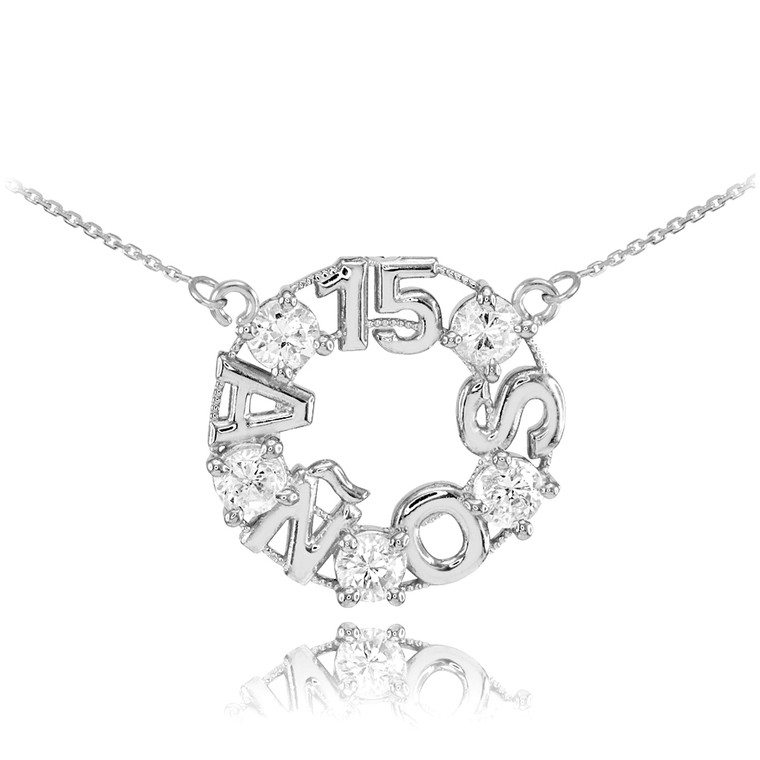 14K White Gold 15 Años CZ Necklace