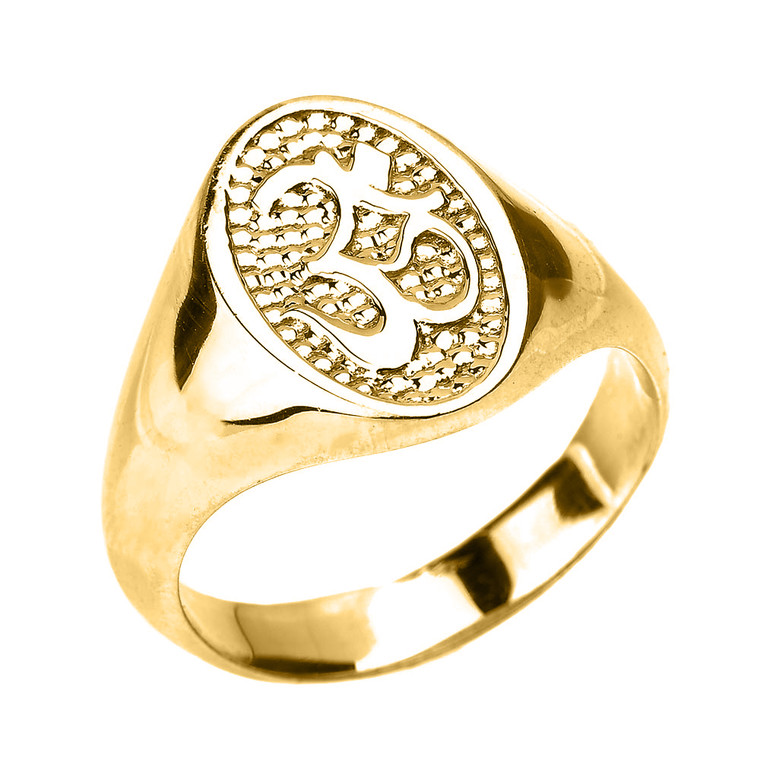High Polished Yellow Gold Om/Ohm Men's Ring