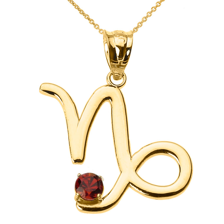 Yellow Gold Capricorn Zodiac Sign January Birthstone Pendant Necklace