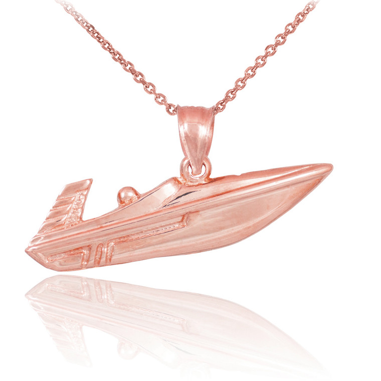 Polished Rose Gold Speed Boat Pendant Necklace