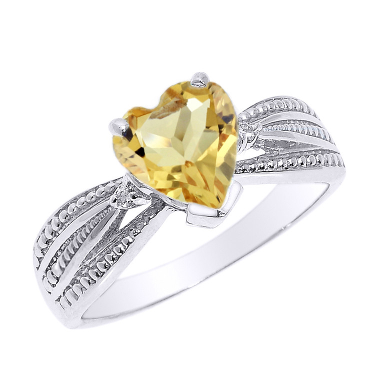Beautiful White Gold Citrine and Diamond Proposal Ring