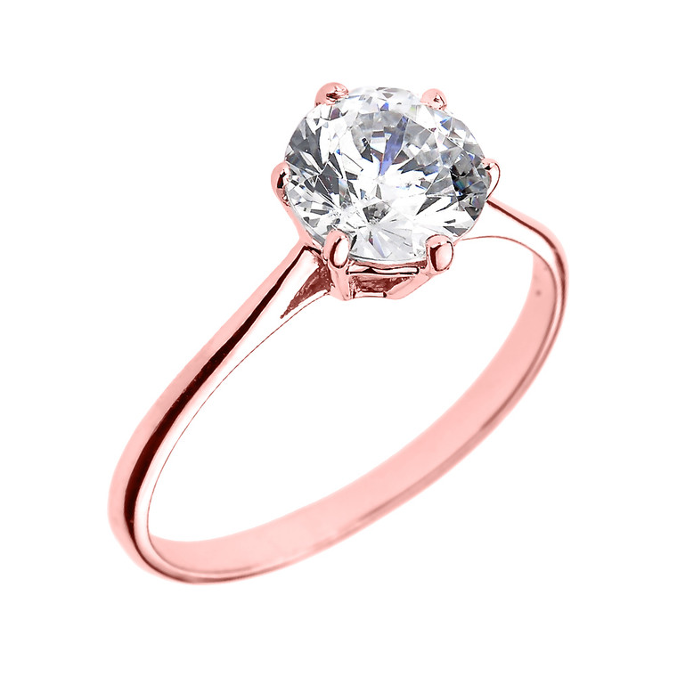 Rose Gold 6 Prongs 2.80 ct Round CZ Dainty Solitaire Engagement Ring