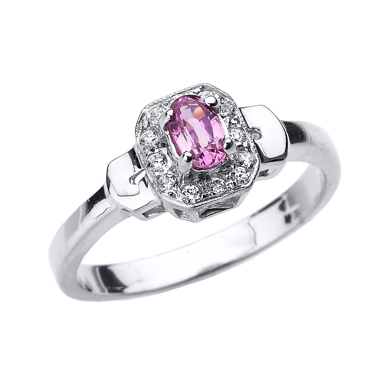 White Gold Pink Sapphire and Diamond Engagement Ring