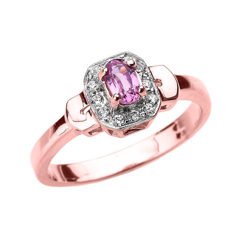 Rose Gold Pink Sapphire and Diamond Engagement Ring