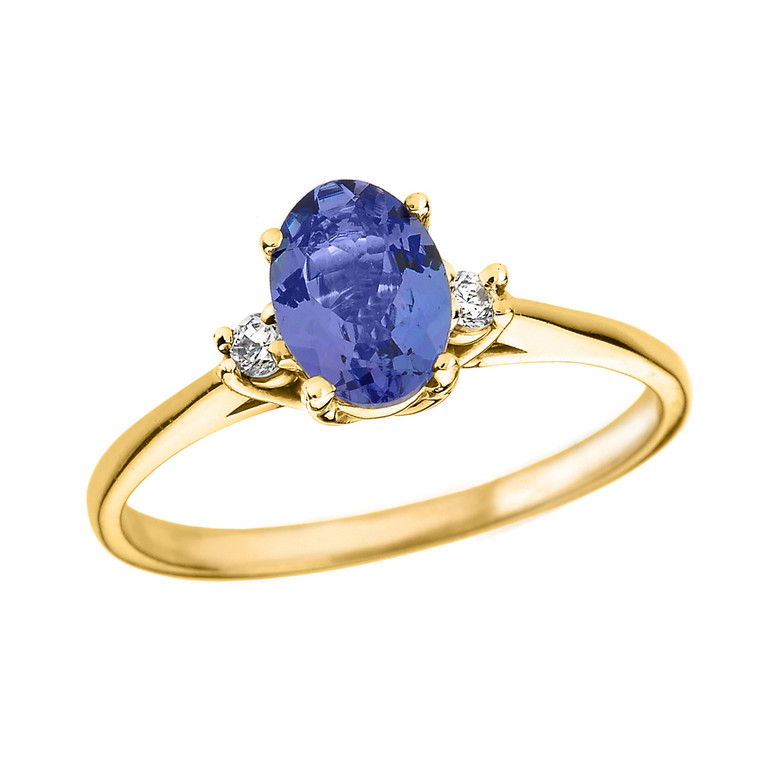 Yellow Gold Oval Tanzanite and Diamond Engagement Proposal Ring