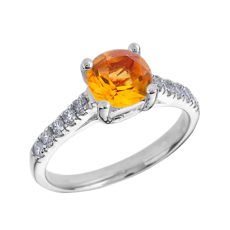White Gold Diamond and Citrine Solitaire Engagement Ring