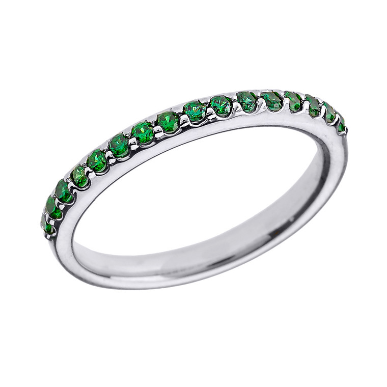 14k White Gold Green CZ Stackable Wedding Band