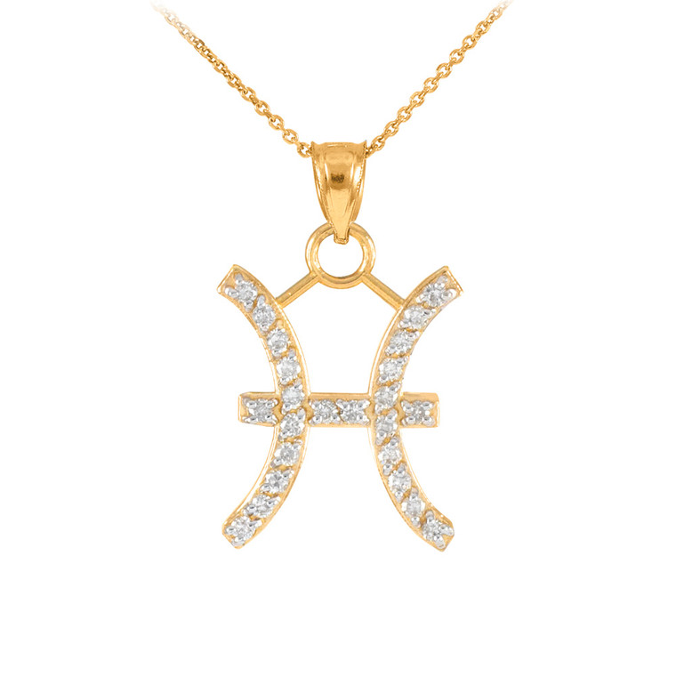 14K Gold Pisces Zodiac Sign Diamond Pendant Necklace