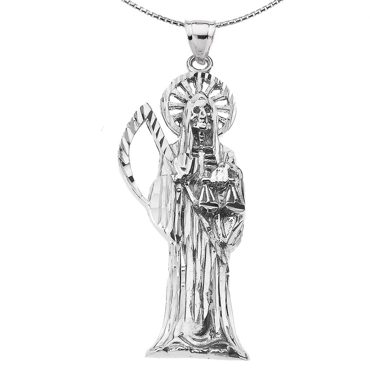 Sterling Silver Santa Muerte Grim Reaper Pendant Necklace