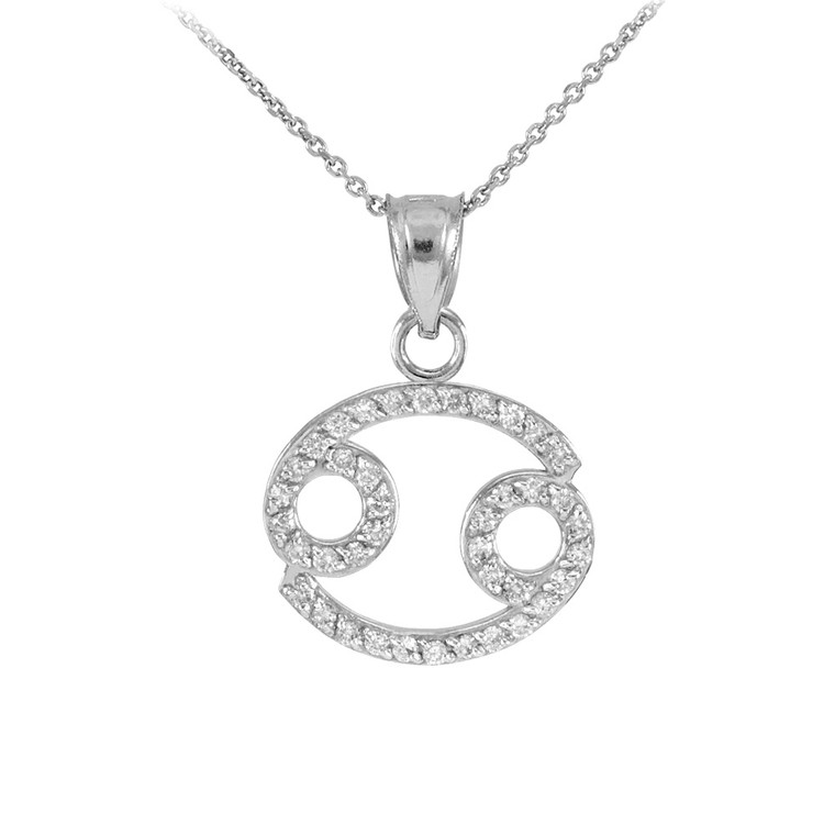 14K White Gold Cancer Zodiac Sign Diamond Pendant Necklace
