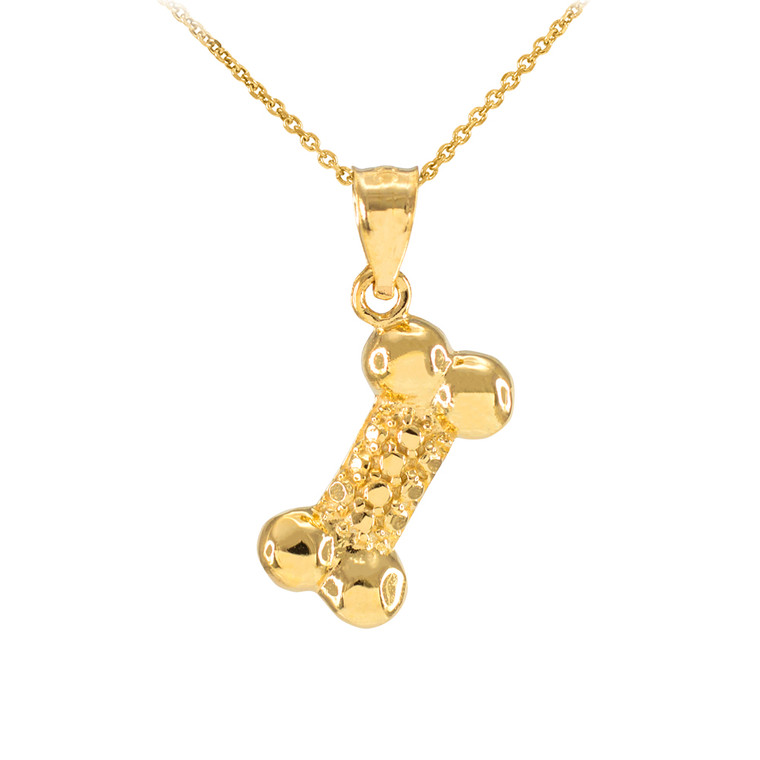 Solid Gold Dog Bone Pendant Necklace