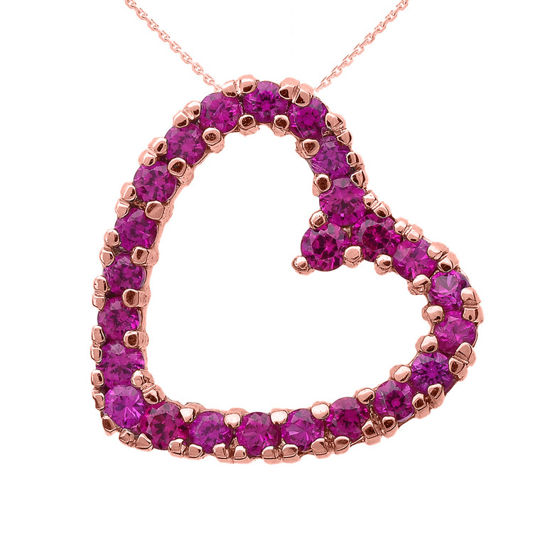 Rose Gold Red Cubic Zirconia Open Heart Necklace