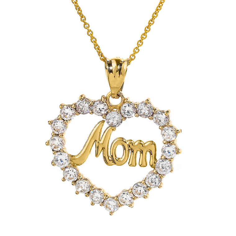 Yellow Gold "MOM" Open Heart Pendant Necklace