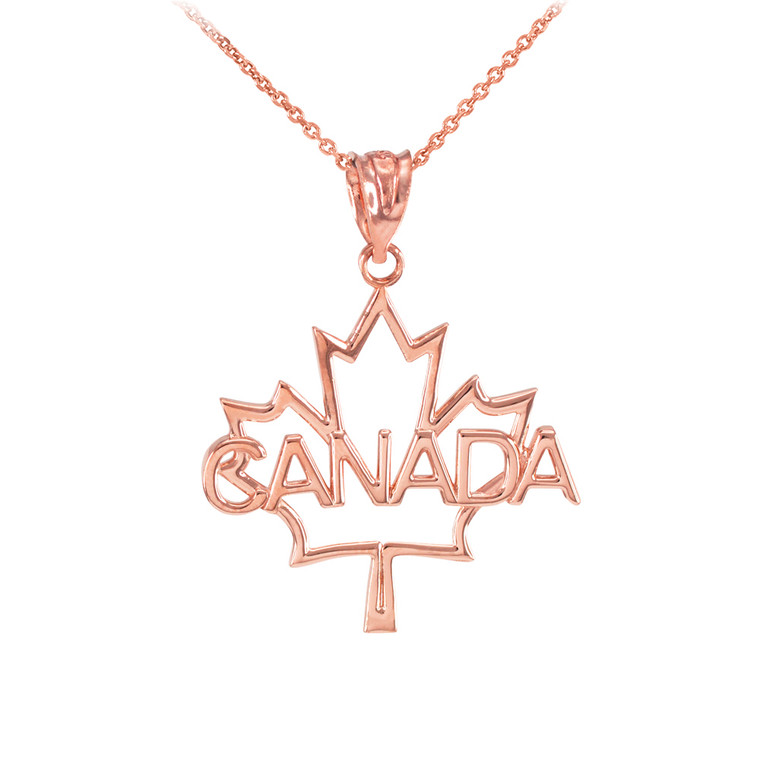 Rose Gold Open Design Maple Leaf "CANADA" word Pendant Necklace