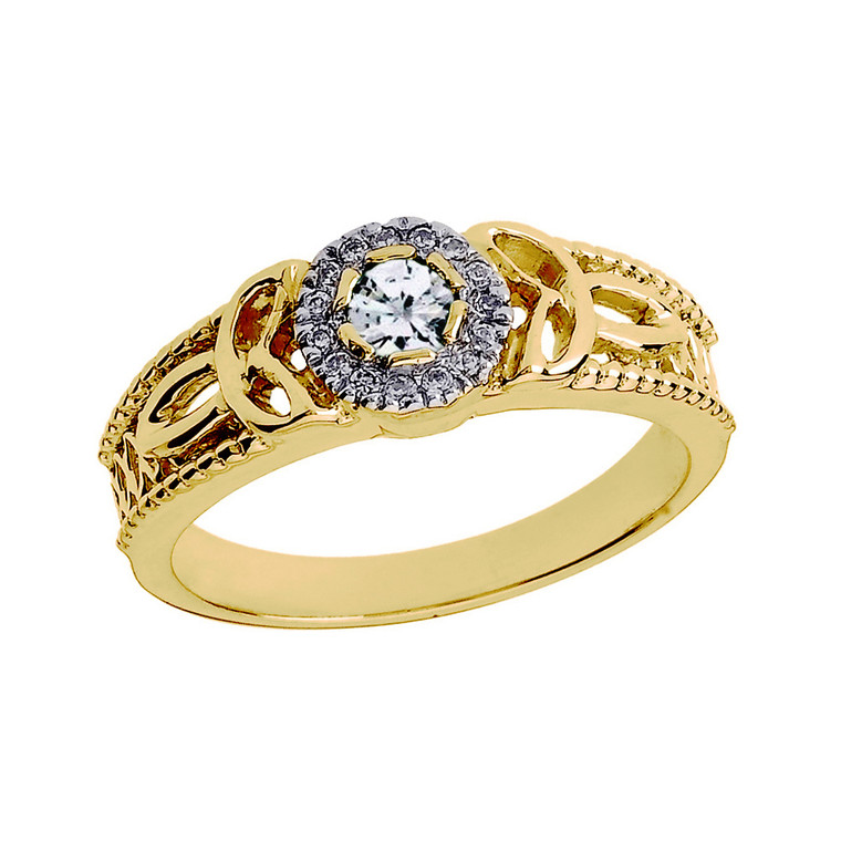 Yellow Gold Ladies Diamond Trinity Knot Proposal Ring