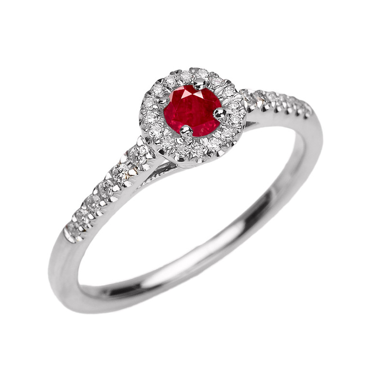 White Gold Diamond and Ruby Dainty Engagement Proposal Ring