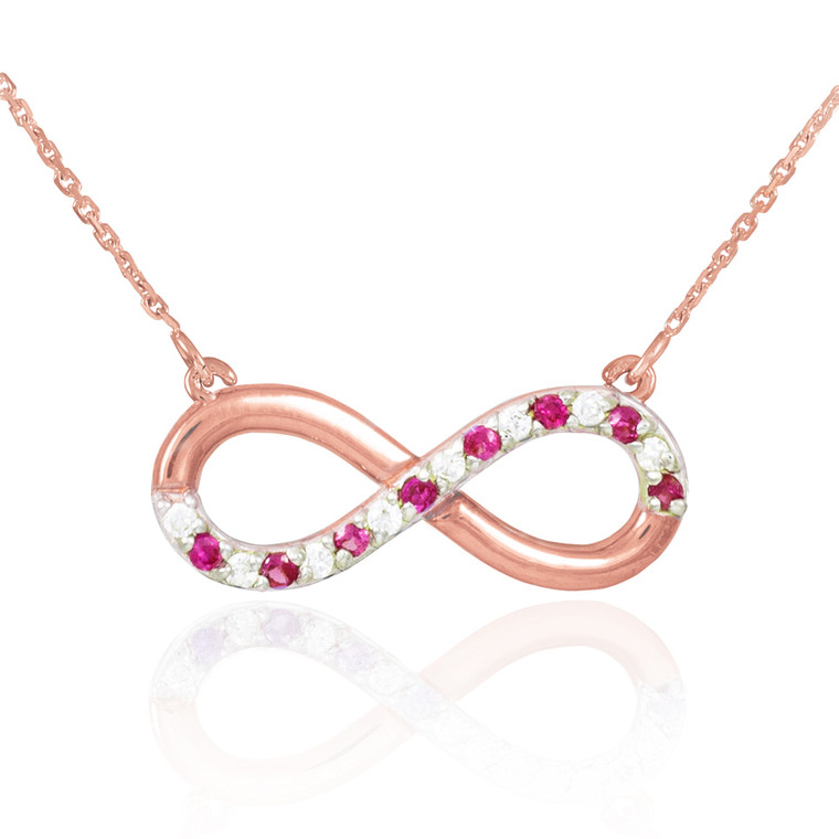 14K Rose Gold Ruby and Diamond Infinity Necklace