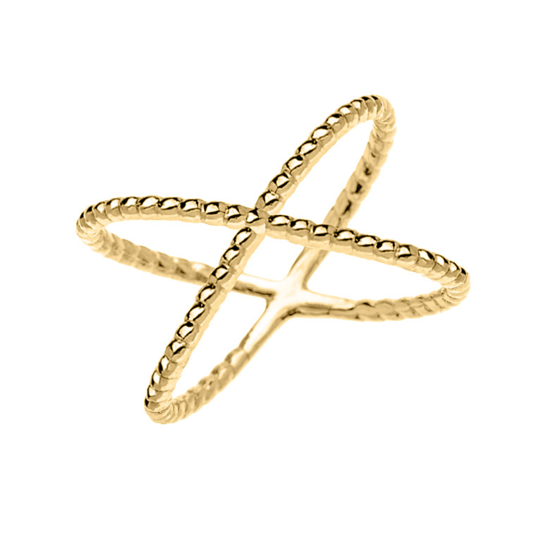 Yellow Gold Dainty Criss Cross Rope Design Ring