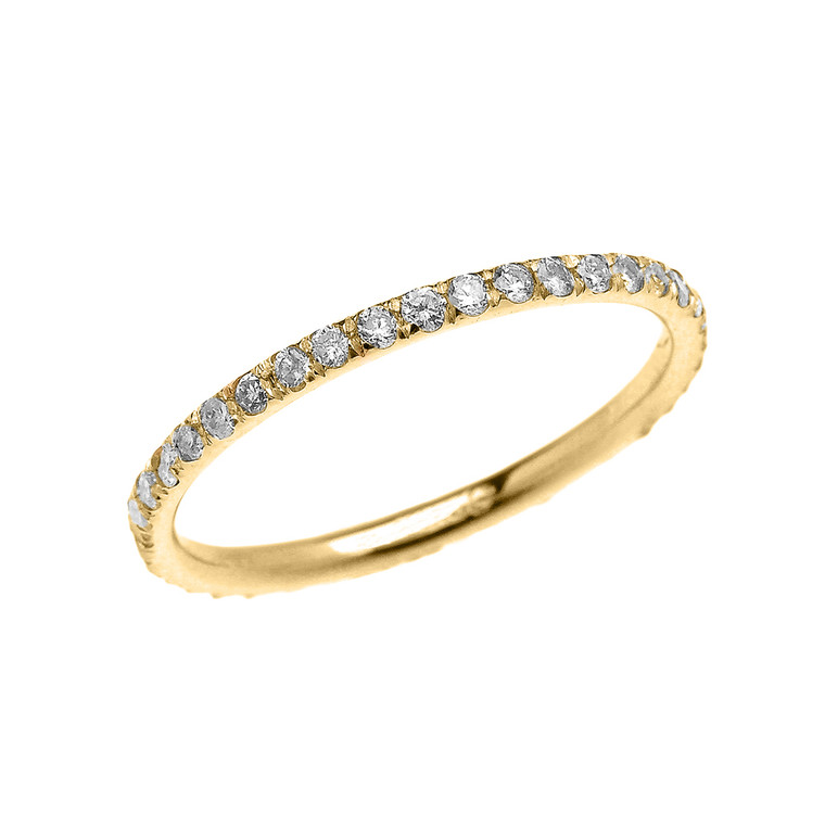 Stackable Yellow Gold Micro Pave Diamond Set Comfort Fit Eternity Band