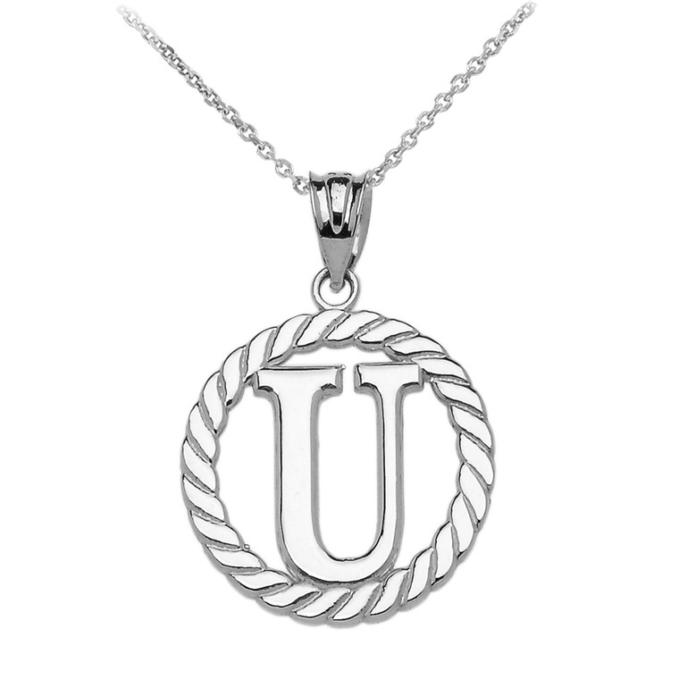 Sterling Silver "U" Initial in Rope Circle Pendant Necklace