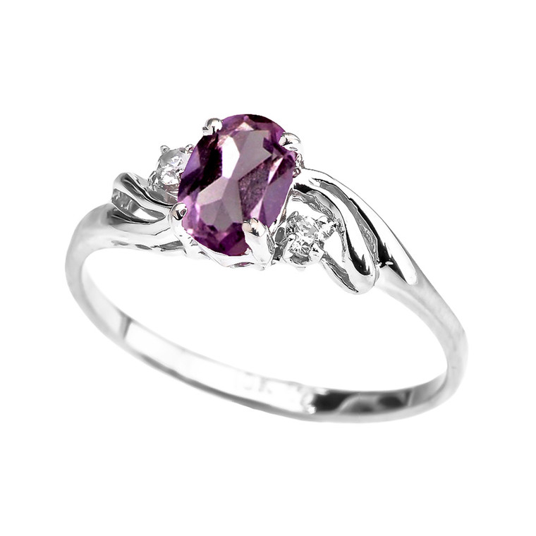 White Gold CZ Alexandrite Oval Solitaire Proposal Ring