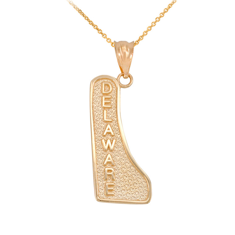 Yellow Gold Delaware State Map Pendant Necklace