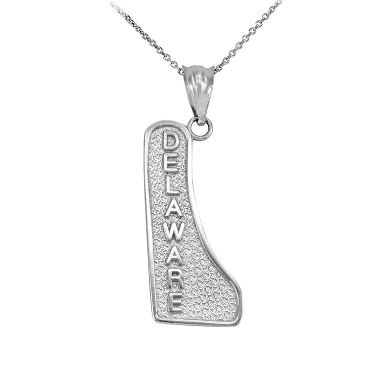 White Gold Delaware State Map Pendant Necklace