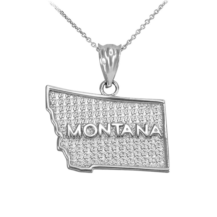 White Gold Montana State Map Pendant Necklace