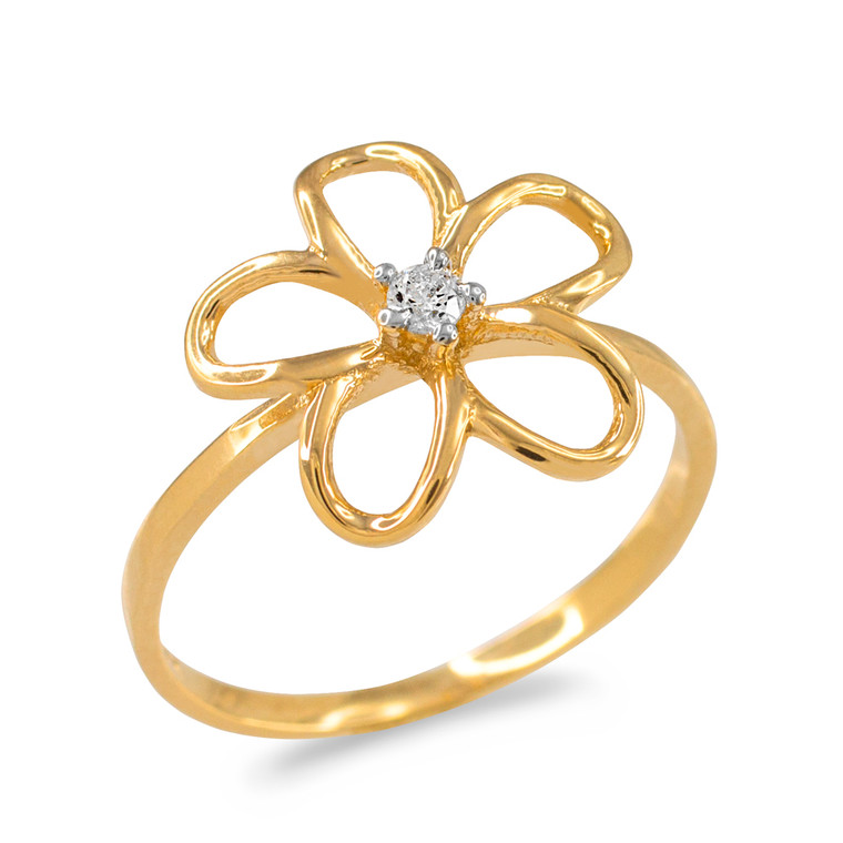 Plumeria Ring Diamond Yellow Gold with Openwork Design