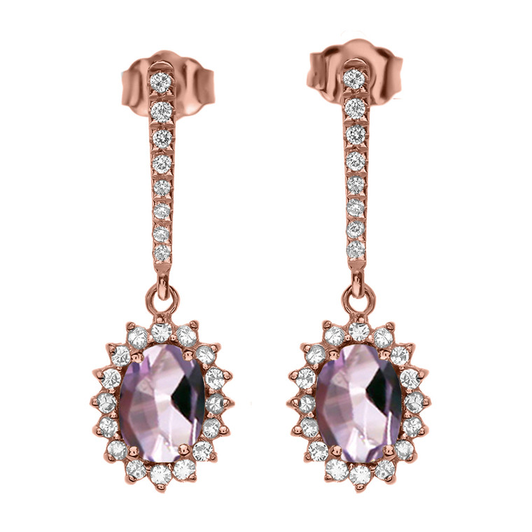Diamond And June Birthstone CZ Alexandrite Rose Gold Elegant Earrings