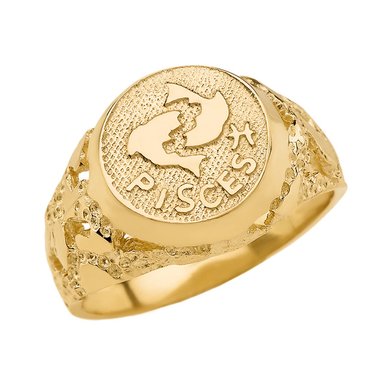 Yellow Gold Pisces Zodiac Sign Nugget Ring