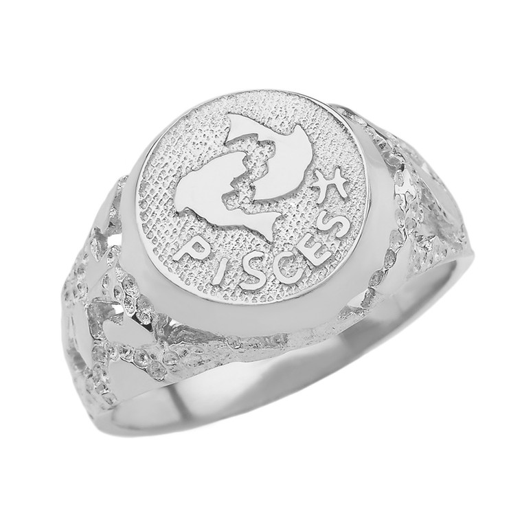 White Gold Pisces Zodiac Sign Nugget Ring