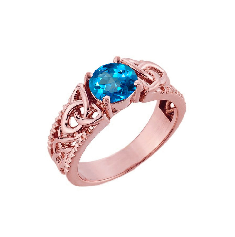 Rose Gold Celtic Knot Blue Topaz Gemstone Ring