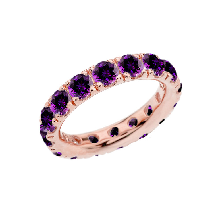 4mm Comfort Fit Rose Gold Eternity Band With 4.00 ct February Birthstone Genuine Amethyst
