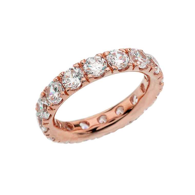 4mm Comfort Fit Rose Gold Eternity Band With 5 ct White Topaz