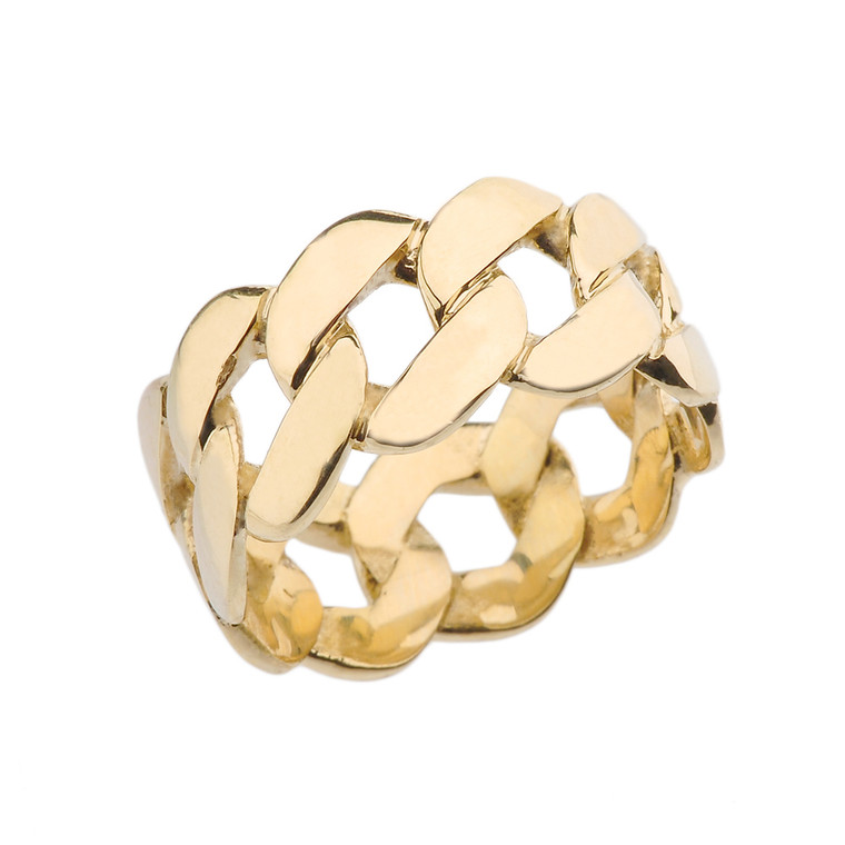 Yellow Gold 11 mm Unisex Miami Link Eternity Band Ring