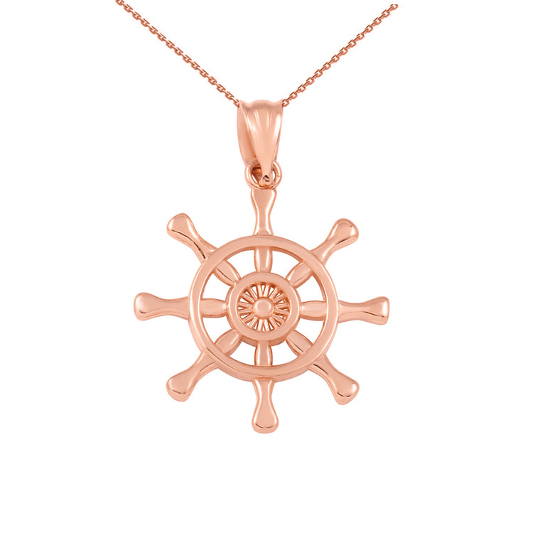 Rose Gold Nautical Ship  Wheel Pendant Necklace