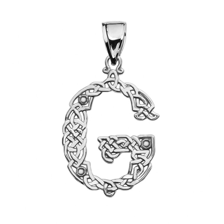 "G" Initial In Celtic Knot Pattern Sterling Silver Pendant Necklace