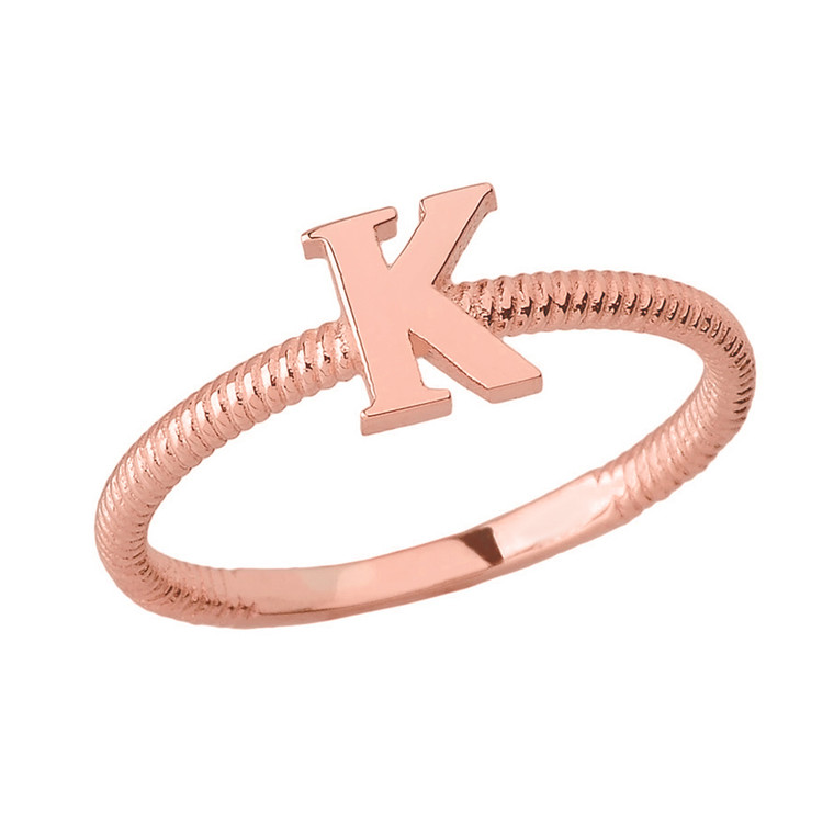 Solid Rose Gold Alphabet Initial Letter K Stackable Ring