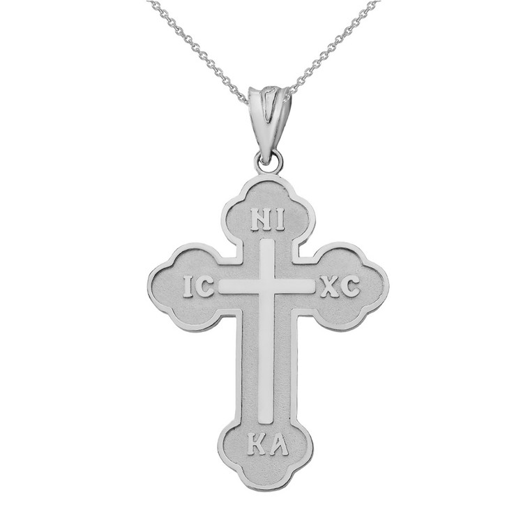 Sterling Silver Saint Nicholas Greek Orthodox IC XC NIKA Cross  Pendant Necklace (Large)