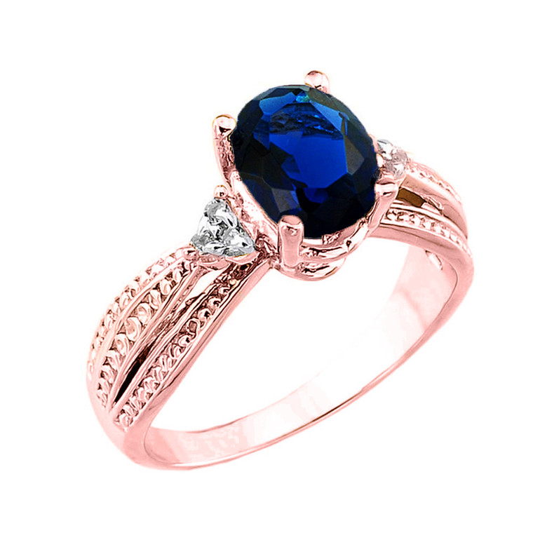 Rose Gold Genuine Sapphire and Diamond Engagement Proposal Ring