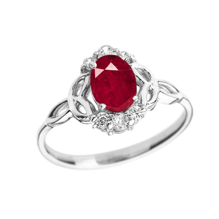 White Gold Genuine Ruby and Diamond Trinity Knot Proposal Ring
