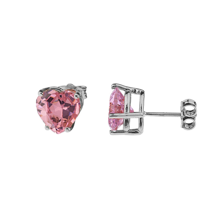 10K White Gold Heart October Birthstone Pink Cubic Zirconia  (LCPZ) Earrings 