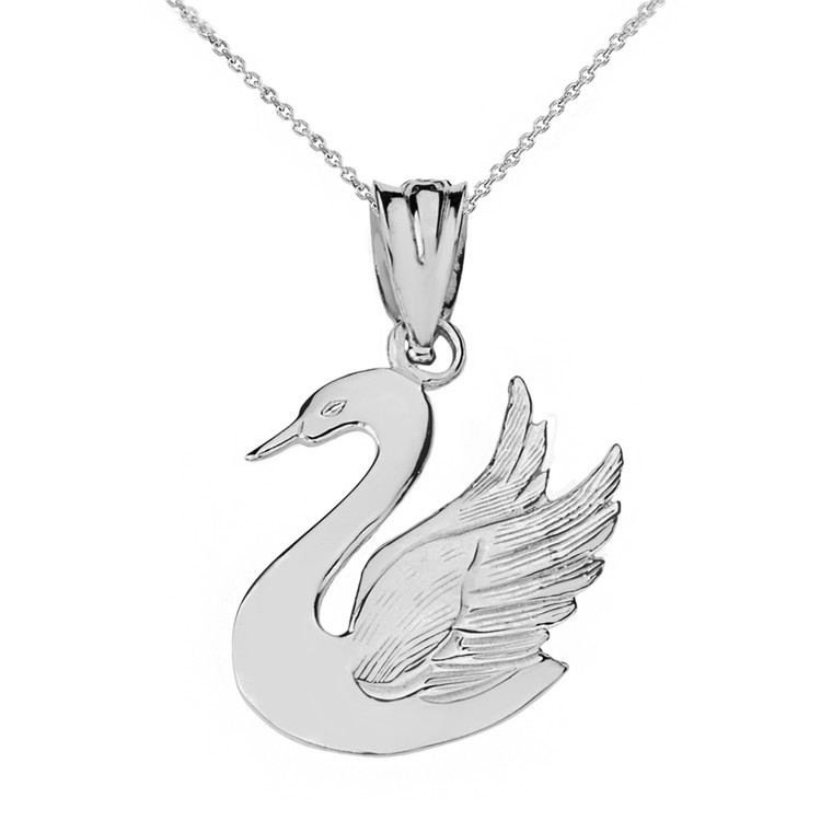 Solid White Gold Swan Pendant Necklace 