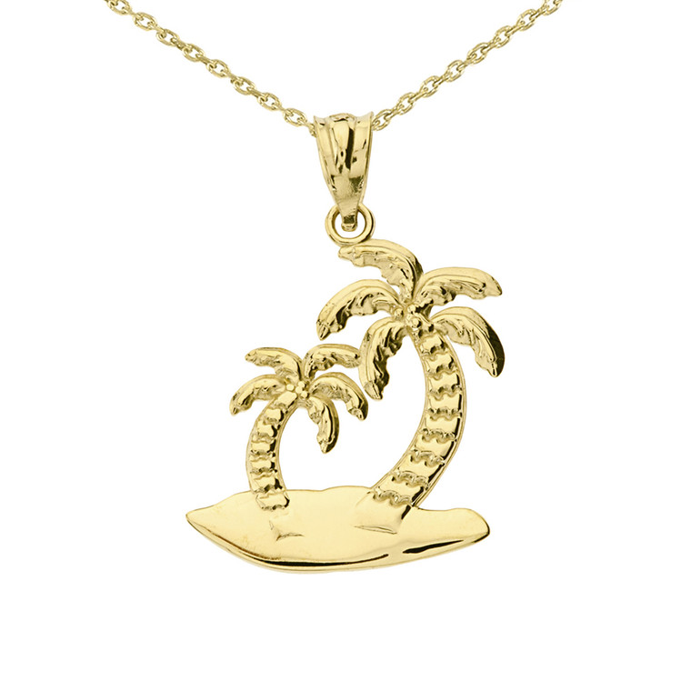 Yellow Gold Palm Tree Pendant Necklace