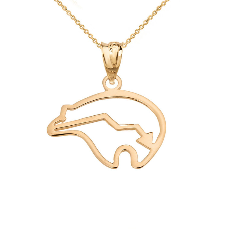 Yellow Gold Zuni Bear Heart-Line Cut Out Pendant Necklace