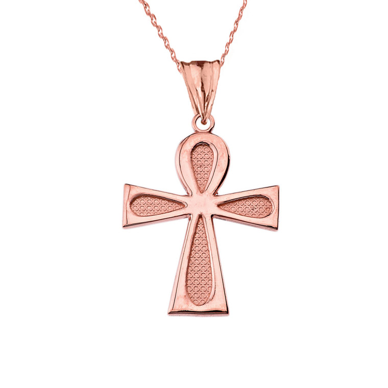 Sacred Ankh Cross Pendant Necklace in Rose Gold